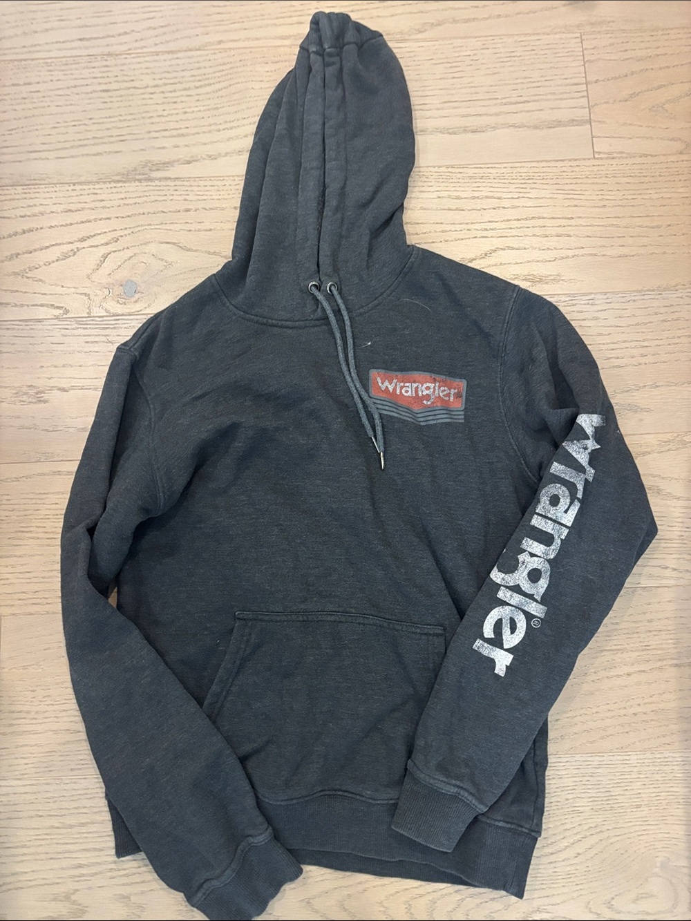 Wrangler Charcoal Gray Pullover Hoodie with Sleeve Logo